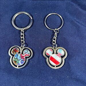 Set Of 2 Disney Mickey Mouse Shaped Metal Keychains With Patriotic & Starry Desi
